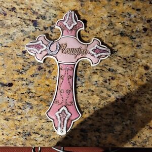 Rainbow Pink Cross with Cowgirl Motif